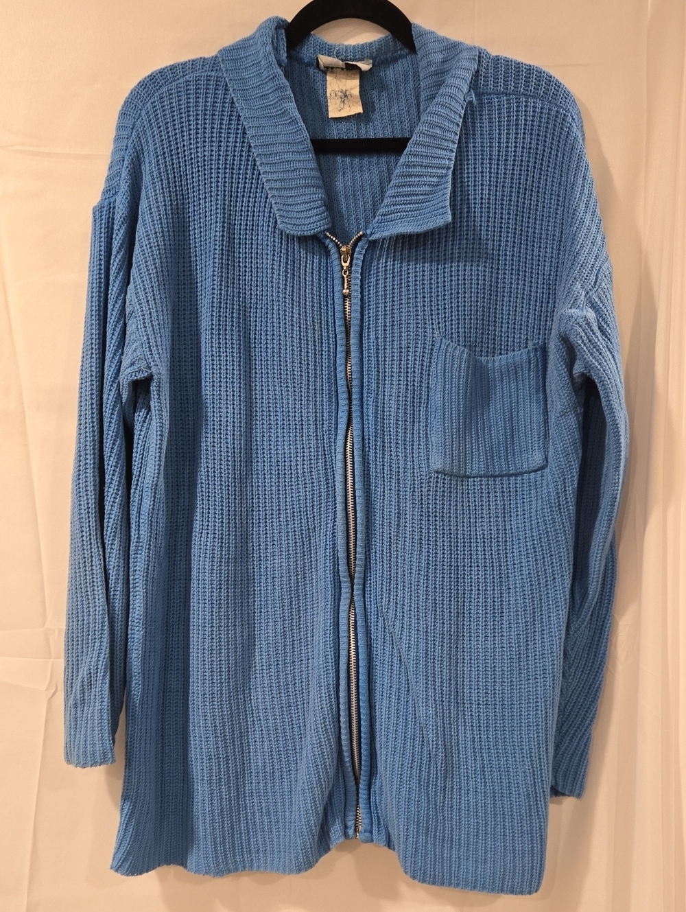 Vintage Beldoch Popper Cornflower Blue Full-Zip Cardigan Sweater